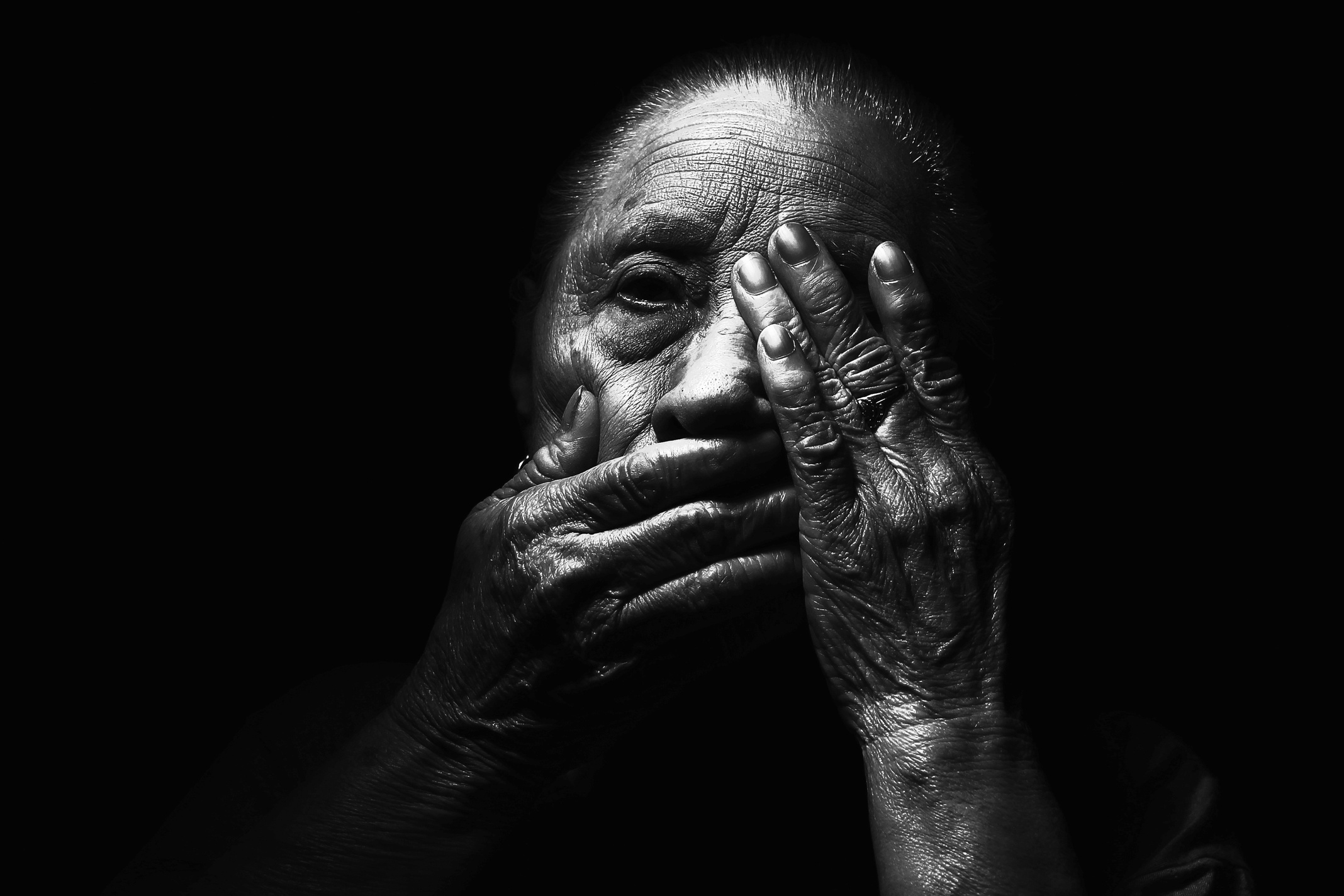 Black and White Portrait of Old Woman