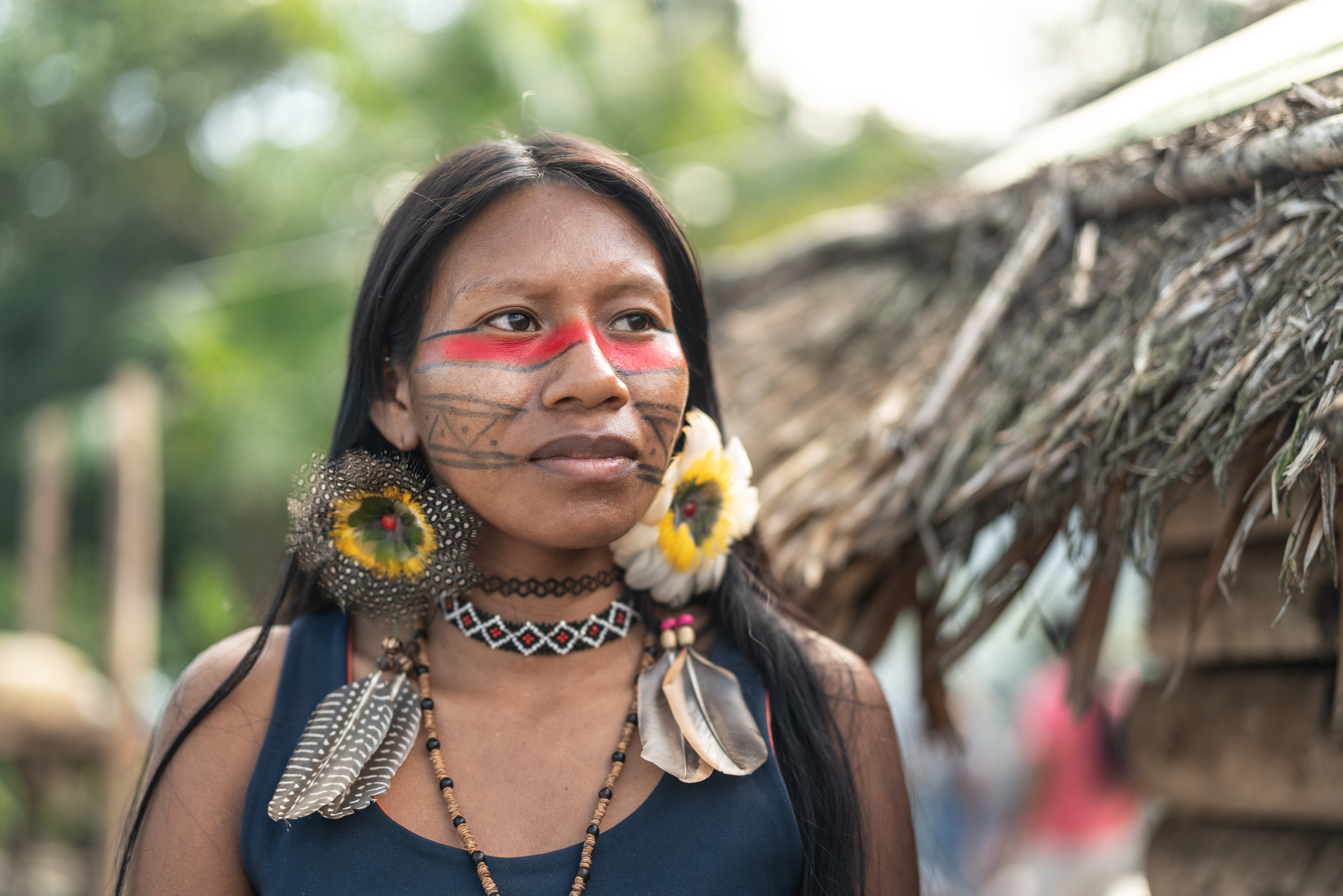 Indigenous Brazilian Young Woman, Portrait from Guarani Ethnicity