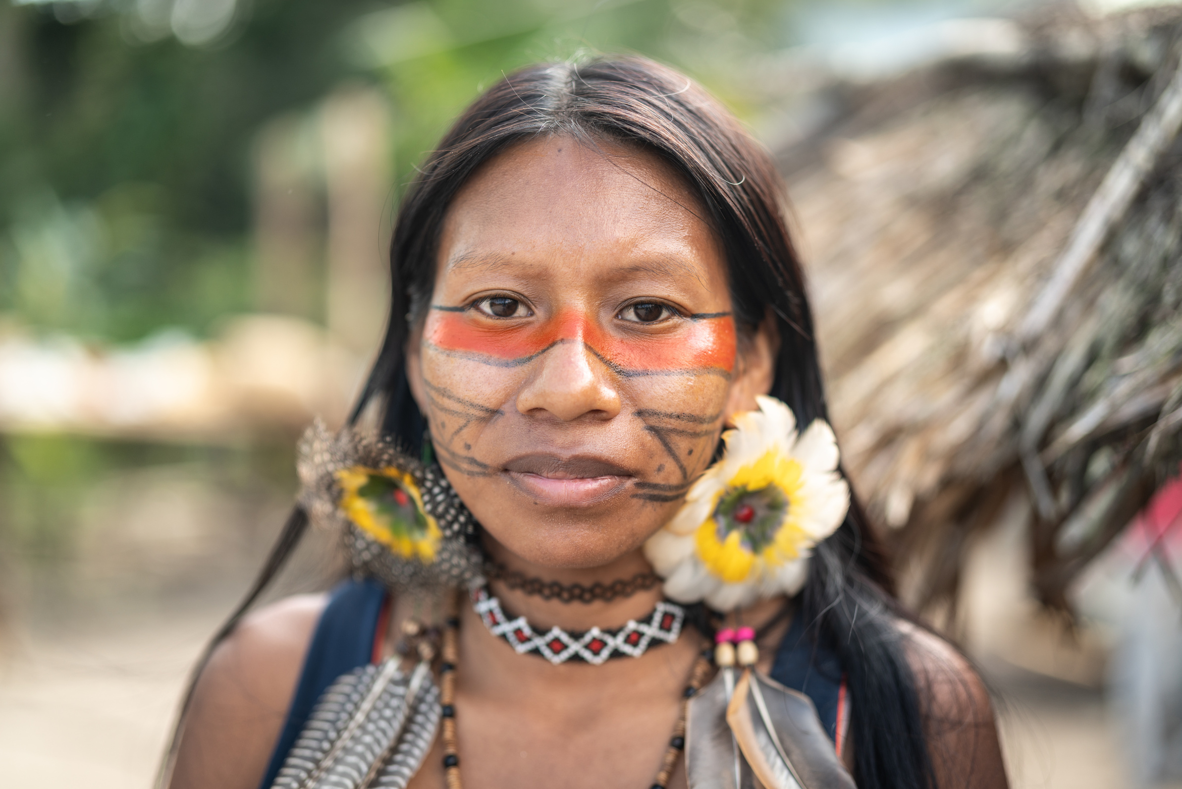 Indigenous Brazilian Young Woman, Portrait from Guarani Ethnicity